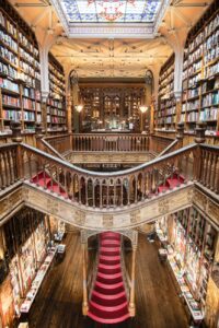 top view of library with red stairs