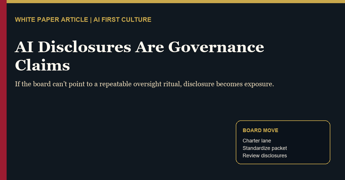 Featured image: AI disclosures are governance claims. Without a repeatable oversight ritual, disclosure becomes exposure.