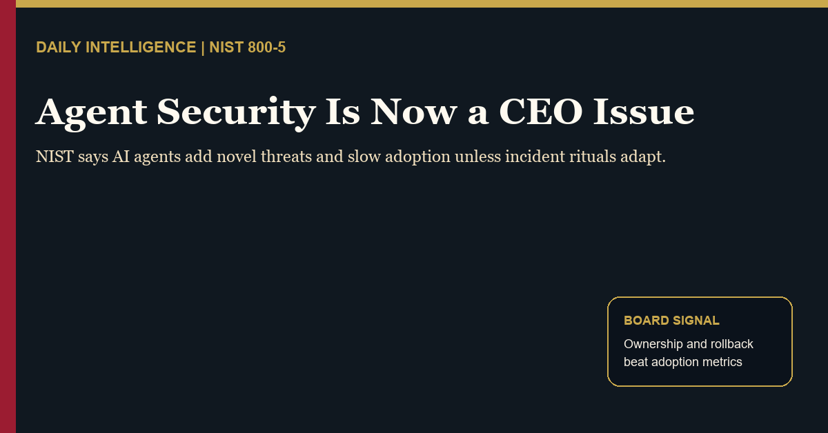 Featured image: Agent Security Is Now a CEO Issue with board signal about ownership and rollback.