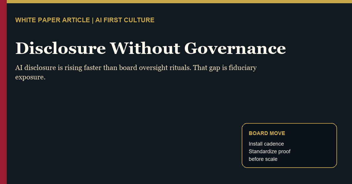 Featured image: Disclosure Without Governance. AI disclosure is rising faster than the board's oversight rituals.