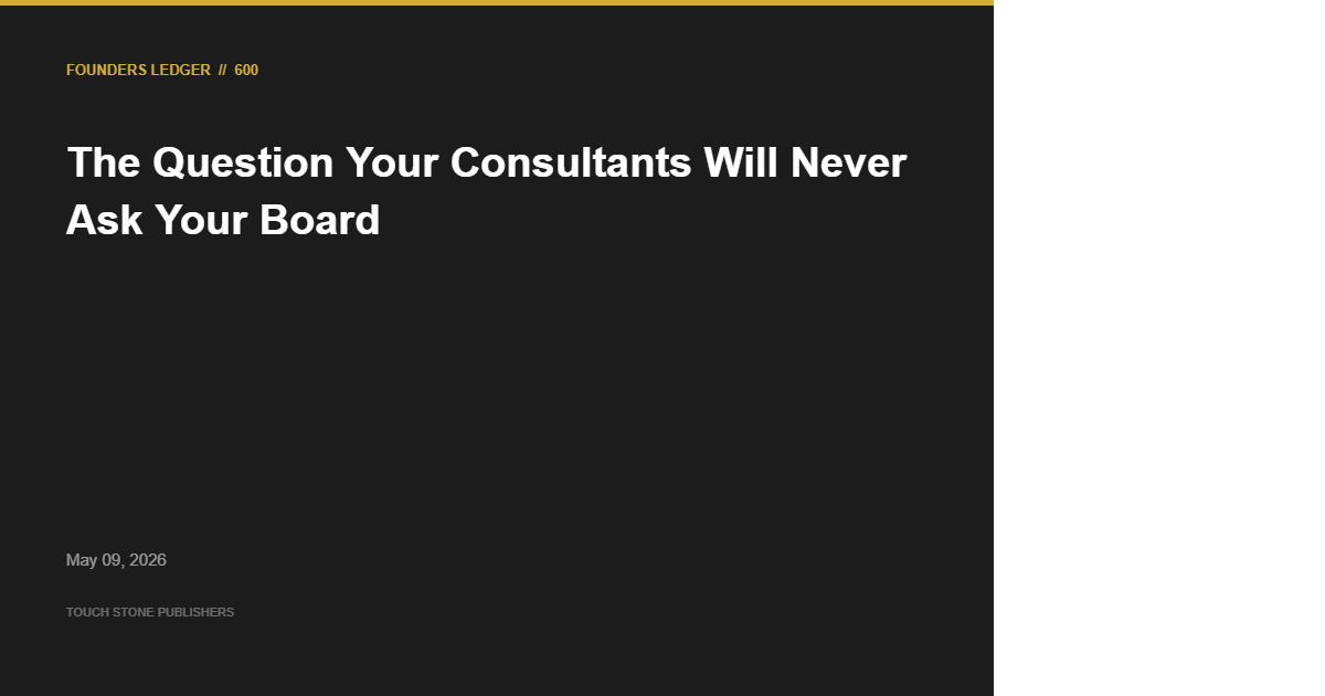 OFFICIAL STRATEGIC PORTAL 2026 4 The Question Your Consultants Will Never Ask Your Board