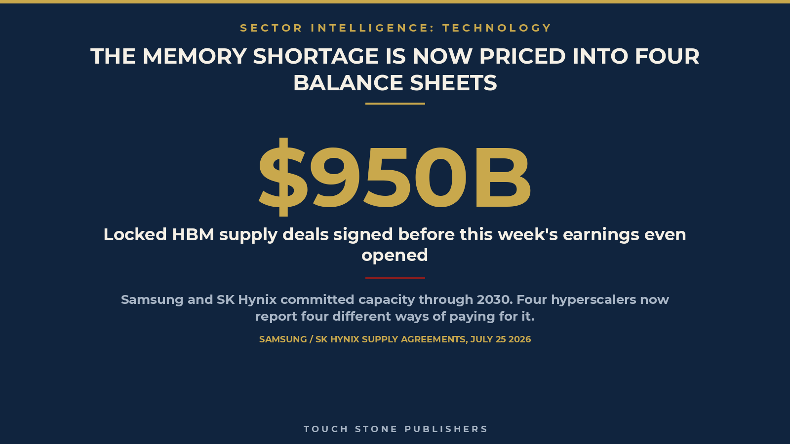 950 billion dollars in locked HBM memory supply deals, signed before this week's Big Tech earnings even opened