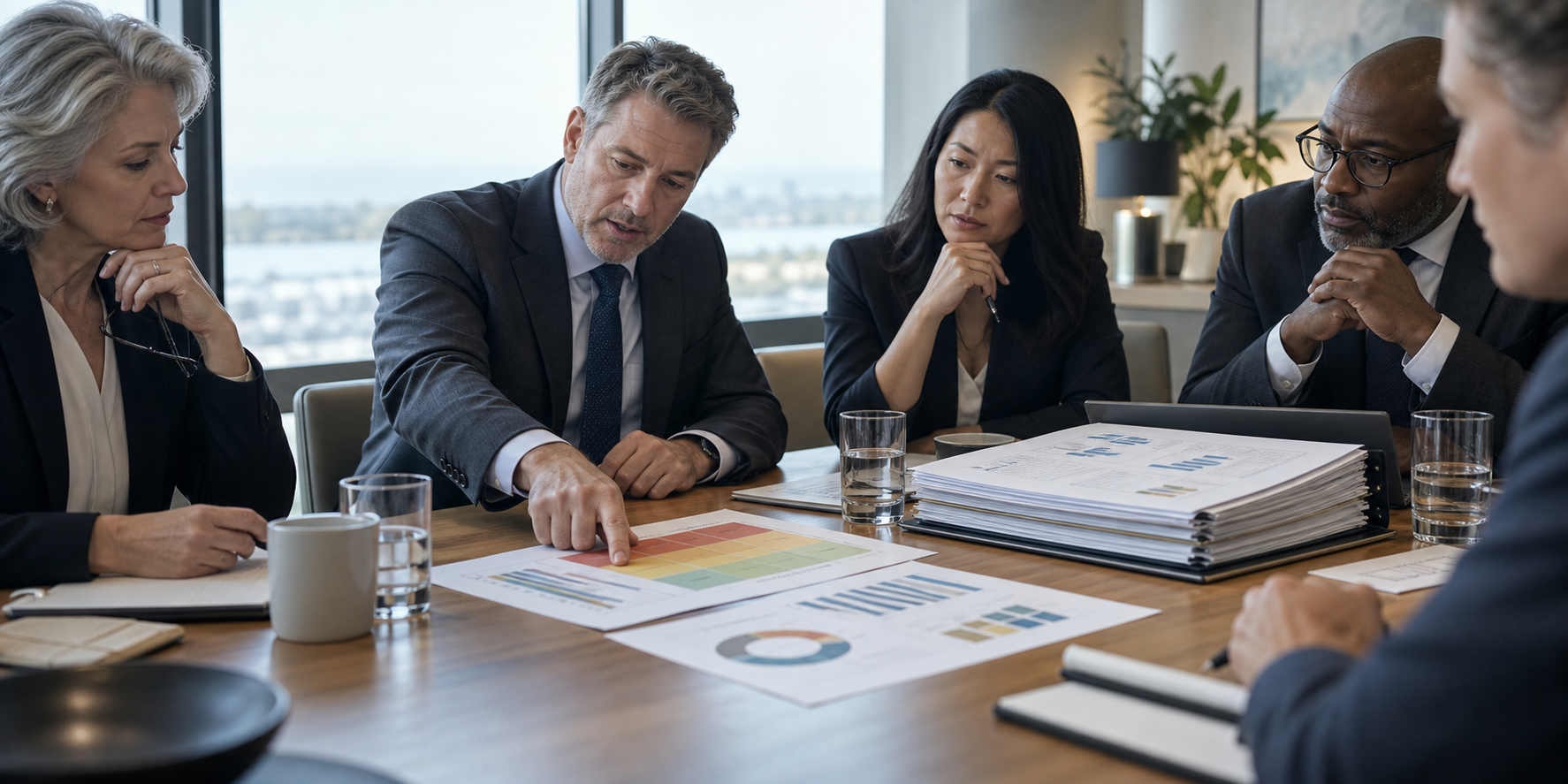 Board directors reviewing the decision boundary in a material risk report
